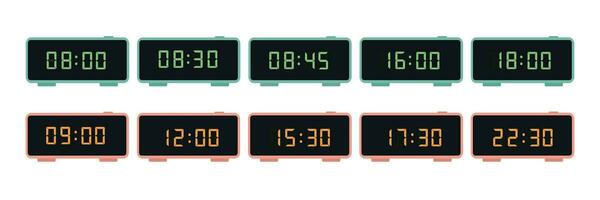 Digital clock, vector illustration. A set of electronic clocks showing different times.