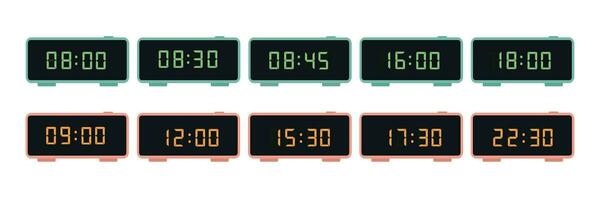 digital reloj, vector ilustración. un conjunto de electrónico relojes demostración diferente veces.