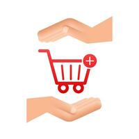 Add to cart icon with hands. Shopping Cart icon. Vector illustration