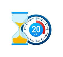 The 20 minutes, stopwatch vector icon. Stopwatch icon in flat style, timer on on color background. Vector illustration