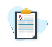 Blank Rx prescription form isolated on white background. Vector stock illustration.