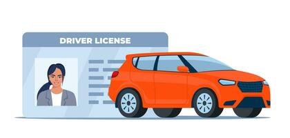 Car driver license identification with photo and car. Vector illustration.