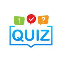 Quiz logo with speech bubble symbols, concept of questionnaire show sing, quiz button, question competition. Vector stock illustration.