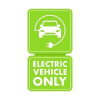 Electric Vehicle Only road sign, label. Vector stock illustration.