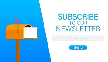 Email subscribe, online newsletter vector template with mailbox and submit button. Vector illustration.