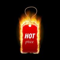 Design with Fire. Hot Sale. Hop price tag. Vector stock illustration.