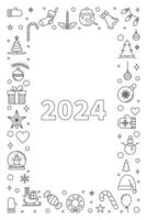 2024 Happy New Year outline simple vertical banner - vector Merry Christmas illustration