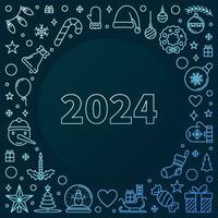 2024 Happy New Year and Merry Christmas vector outline blue square shaped Banner