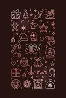 Xmas and New Year 2024 outline vertical colored banner - vector Christmas Holidays illustration or poster