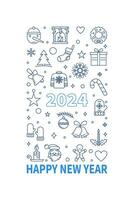 Happy New Year 2024 outline Greeting Card or Banner - vector vertical illustration