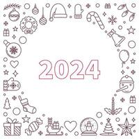 Merry Christmas and Happy 2024 New Year vector thin line square shaped Banner