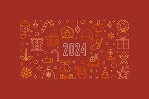 2024 New Year outline horizontal red banner - vector Merry Christmas illustration