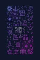 New Year 2024 outline colored banner - vector Xmas vertical illustration or Christmas poster
