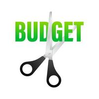 Budget cut in flat style on black background. Vector illustration, cartoon character. Editable stroke