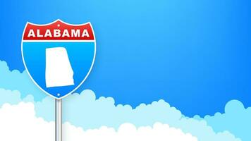 Map of Alabama State United States of America, Alabama outline road sign. Blue glowing outline. Vector illustration