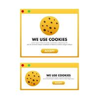 Flat illustration with website accept cookies computer for banner design. Vector set illustration.