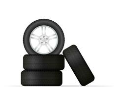 Realistic shining disk car wheel tyre set. Vector stock illustration.