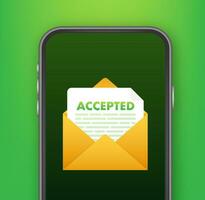 Accepted email. College accept. Recruitment job success. Vector stock illustration