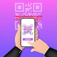 Scan QR code to Mobile Phone. Electronic, digital technology, barcode. Vector stock illustration