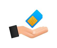 Vector Mobile Cellular Phone Sim Card in hands. Chip Isolated on white Background