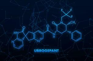 Ubrogepant migraine drug molecule. Skeletal formula. Vector illustration.