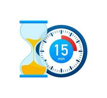 The 15 minutes, stopwatch vector icon. Stopwatch icon in flat style, timer on on color background. Vector illustration