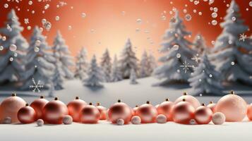 Holiday banner with apricot baubles fantasy forest photo