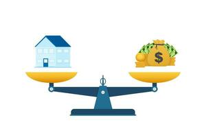 Illustration with money vs house for concept design. Business concept. Financial investment. Vector illustration