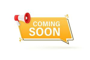 Megaphone label with coming soon. Megaphone banner. Web design. Vector stock illustration