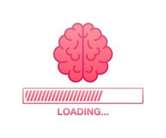 Brain, think loading concept with idea processed on a lightbulb bar. Vector stock illustration