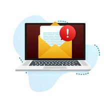 Alert message laptop notification. Danger error alerts, laptop virus problem or insecure messaging spam problems notifications. Vector illustration