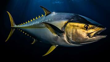 Wildlife photography of Photo of Yellowfin Tuna. Generative AI