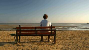 Mens zittend alleen Aan de strand video