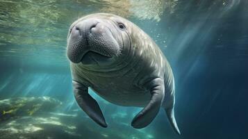 Photo of a Manatee under Blue Sky. Generative AI