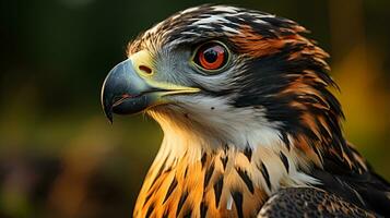 Close-up photo of a Falcon looking any direction. Generative AI