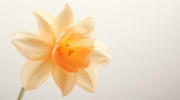 Photo of beautiful Narcissus flower isolated on white background. Generative AI