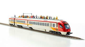 Displaying a 3D miniature Commuter Train. Generative AI photo