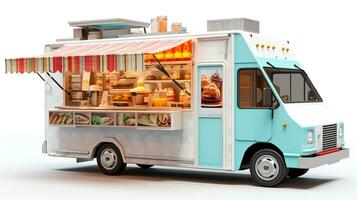 Displaying a 3D miniature Food Truck. Generative AI photo