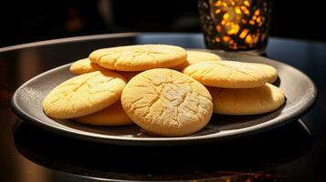 foto de azúcar galletas como un plato en un gama alta restaurante. generativo ai