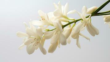 Photo of beautiful Yucca flower isolated on white background. Generative AI