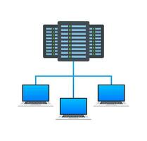 Cloud storage. Cloud computing online. Server and datacenter connection network. Vector stock illustration