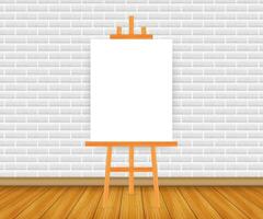 Vector Set of Wooden Brown White Sienna Easels with Mock Up Empty Blank Square Canvases Isolated on Background