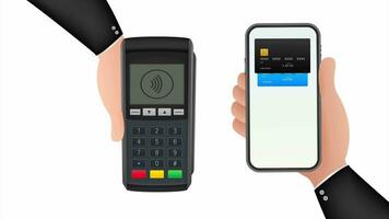 sem contato Forma de pagamento métodos Móvel inteligente telefone e sem fio pos terminal realista estilo. estoque ilustração. video