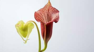 Photo of beautiful Pitcher Plant flower isolated on white background. Generative AI