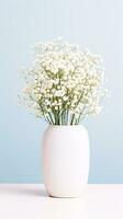 Photo of Babys Breath flower in pot isolated on white background. Generative AI
