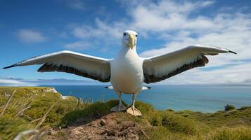 foto de un albatros debajo azul cielo. generativo ai