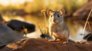 Close-up photo of a Kangaroo Rat looking in their habitat. Generative AI