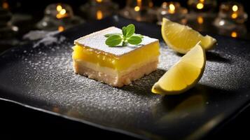 Photo of Lemon Bars as a dish in a high-end restaurant. Generative AI