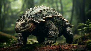 Photo of Ankylosaurus Rex in the Jungle. Generative AI