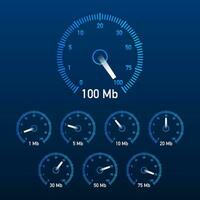 Set Speed test. Speedometer Internet Speed. Website speed loading time. Vector illustration